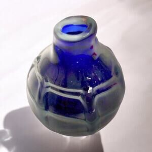 Vintage Handblown Art Glass Miniature Dollhouse Vase Blue Purple Iridescent 2"